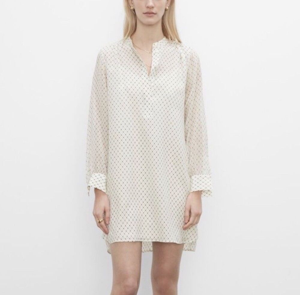 Club Monaco Silk 2pcs Popover Tunic Mini Dress Cream Grid Check Geometric Sz S